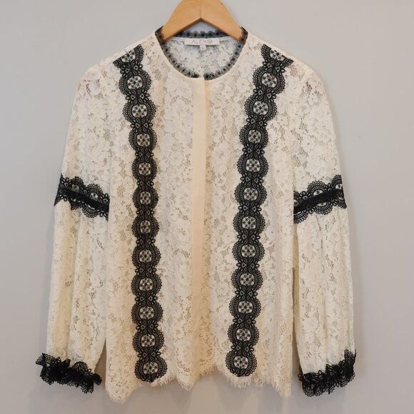 Alexis floral Lace Blouse White black button Romantic Chic Designer formal Larg - Picture 2 of 12